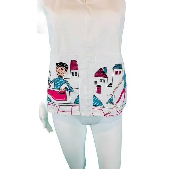 Vintage 60s Novelty Blouse Womens Small Printed Dream Pockets Girl Shirts - Picture 3 of 10